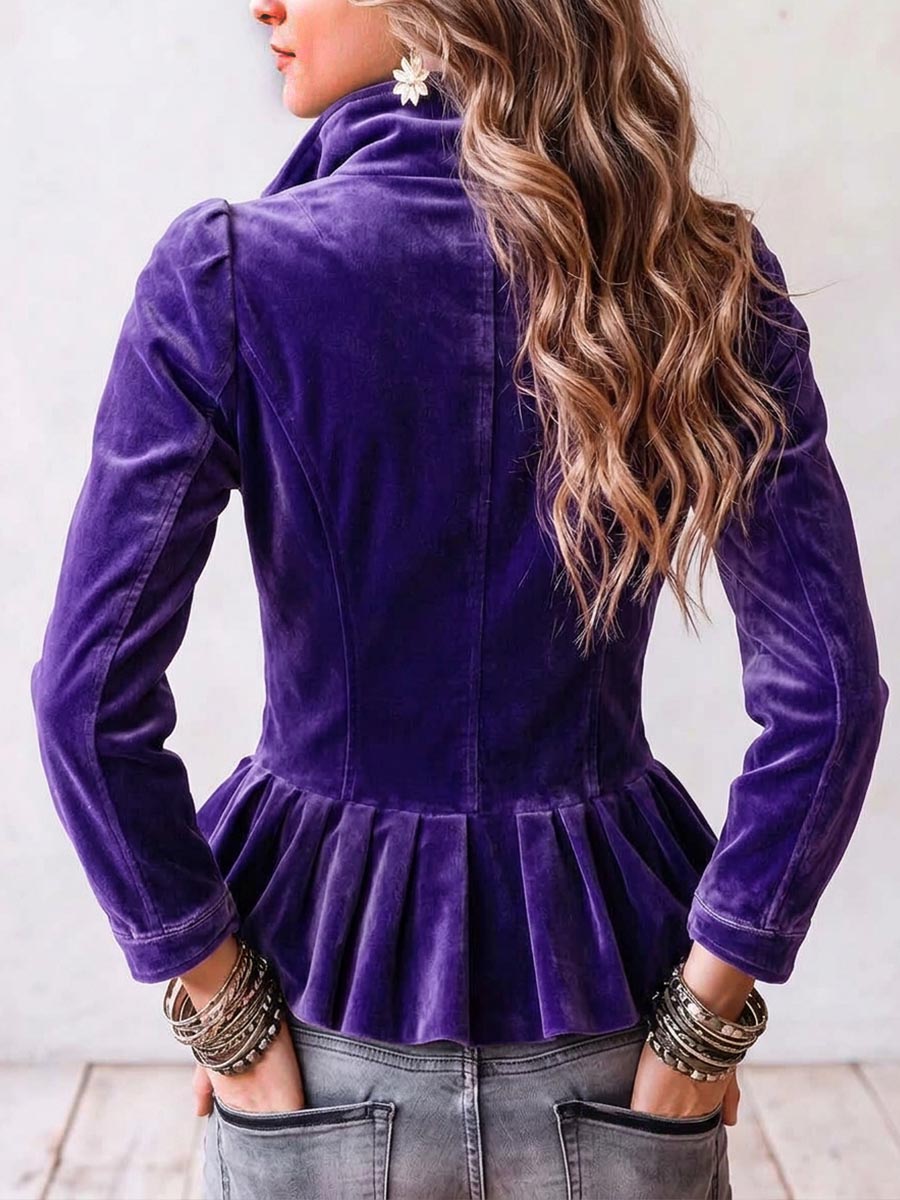 Women's Solid-color Lapel Long-sleeve Slim-fit Casual Velvet Jacket