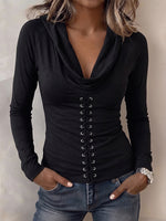 Sleek Lace-Up Hooded Slim Top