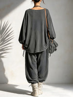 Relaxed-fit Casual Cotton Sweatshirt Set With "star Patchwork" And Raw-edge Detailing.