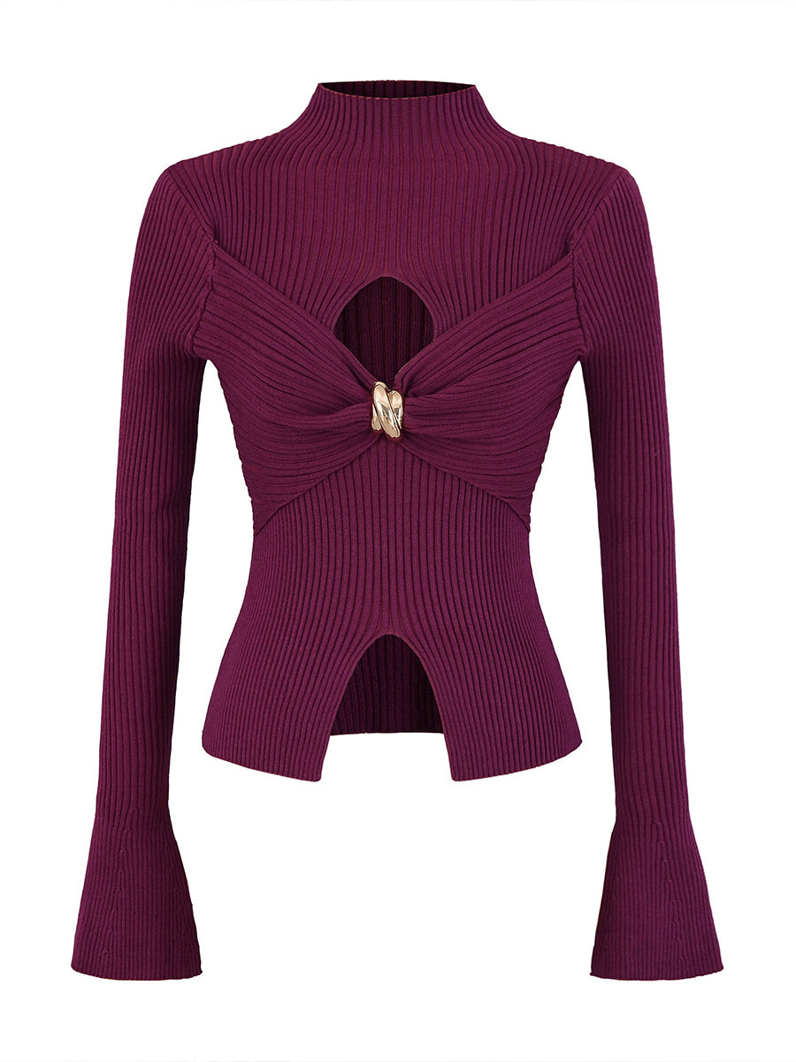 Chic Ribbed Knit Top With Twist-front Cutout