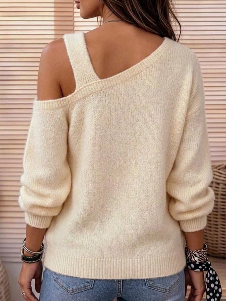 Women's Off-shoulder Bowknot Asymmetrical Knit Sweater