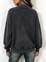 Edgy Vintage-washed Cotton Asymmetric Zip Sweatshirt