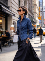 Chic Tencel Denim Gathered Button-Front Shirt