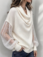 Chic Sheer Tulle-sleeve Mock-neck Knit Top