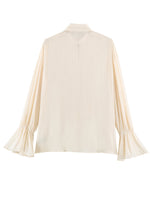 Vintage Military-Inspired Pleated Chiffon Blouse