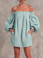 Women's Off-shoulder Long-sleeved Casual Loose Cotton And Linen Dress