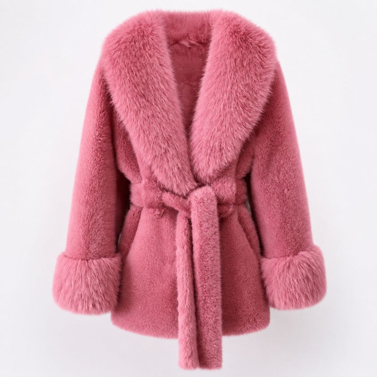 Cozy Belted Faux Fur Mid-Length Coat