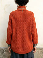 Cozy Asymmetric Cable-knit Cardigan With Stand Collar