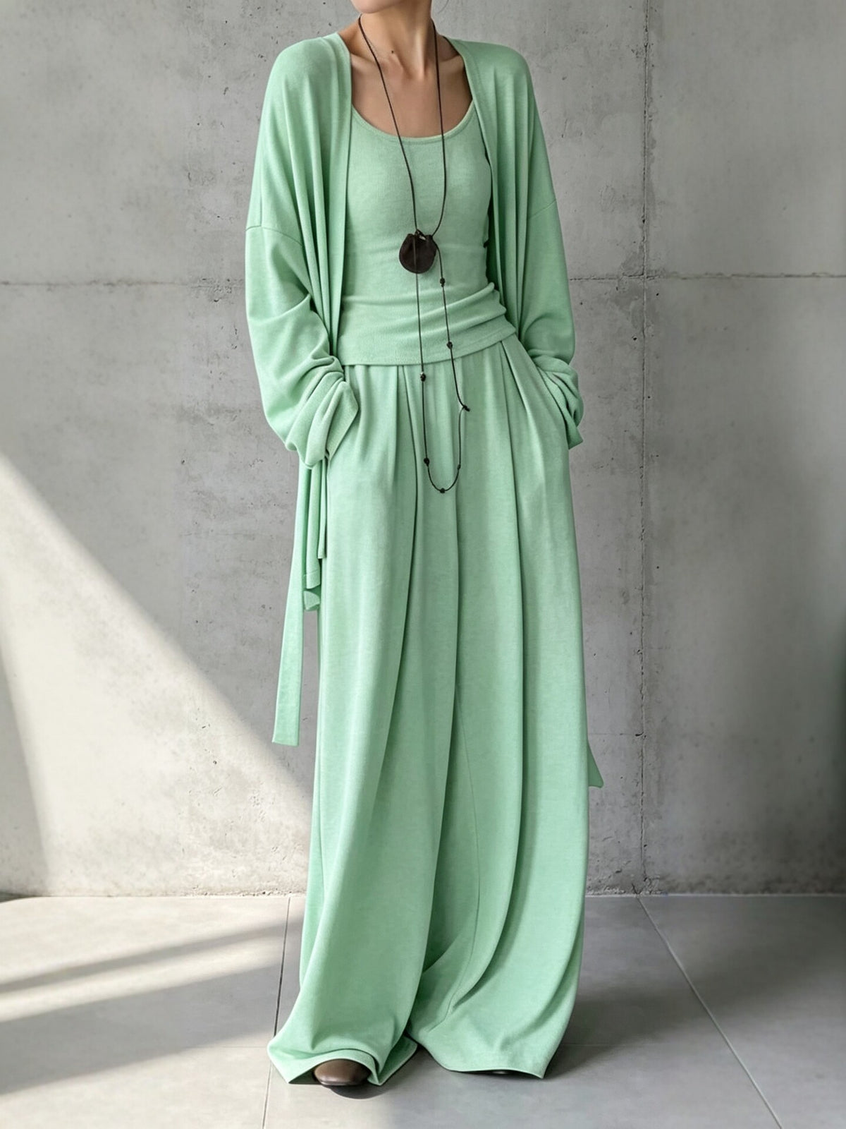 Comfortable Thin Knit Draped Three-Piece Lounge Set