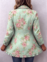 Chic Vintage Floral Print Ruffle Jacket
