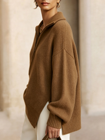 Stylish Asymmetrical Hem Half-zip Knit Top