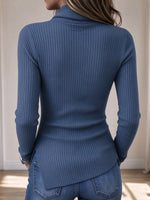 Chic Ribbed Knit Top with Integrated Scarf Neckline