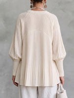 Crew-neck Loose-fit Knit Top With Textured Lantern Sleeves