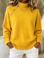 Elegant Crimson Asymmetrical Button Turtleneck Sweater