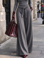 Chic Herringbone Wool-blend Wide-leg Trousers