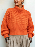Cozy Vibrant Orange Cable-knit Turtleneck Sweater
