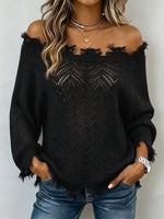 Exquisite Off-shoulder Cut-out Knit Top With Raw Edges