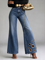 Asymmetrical Grommet Wide-Leg Denim Trousers