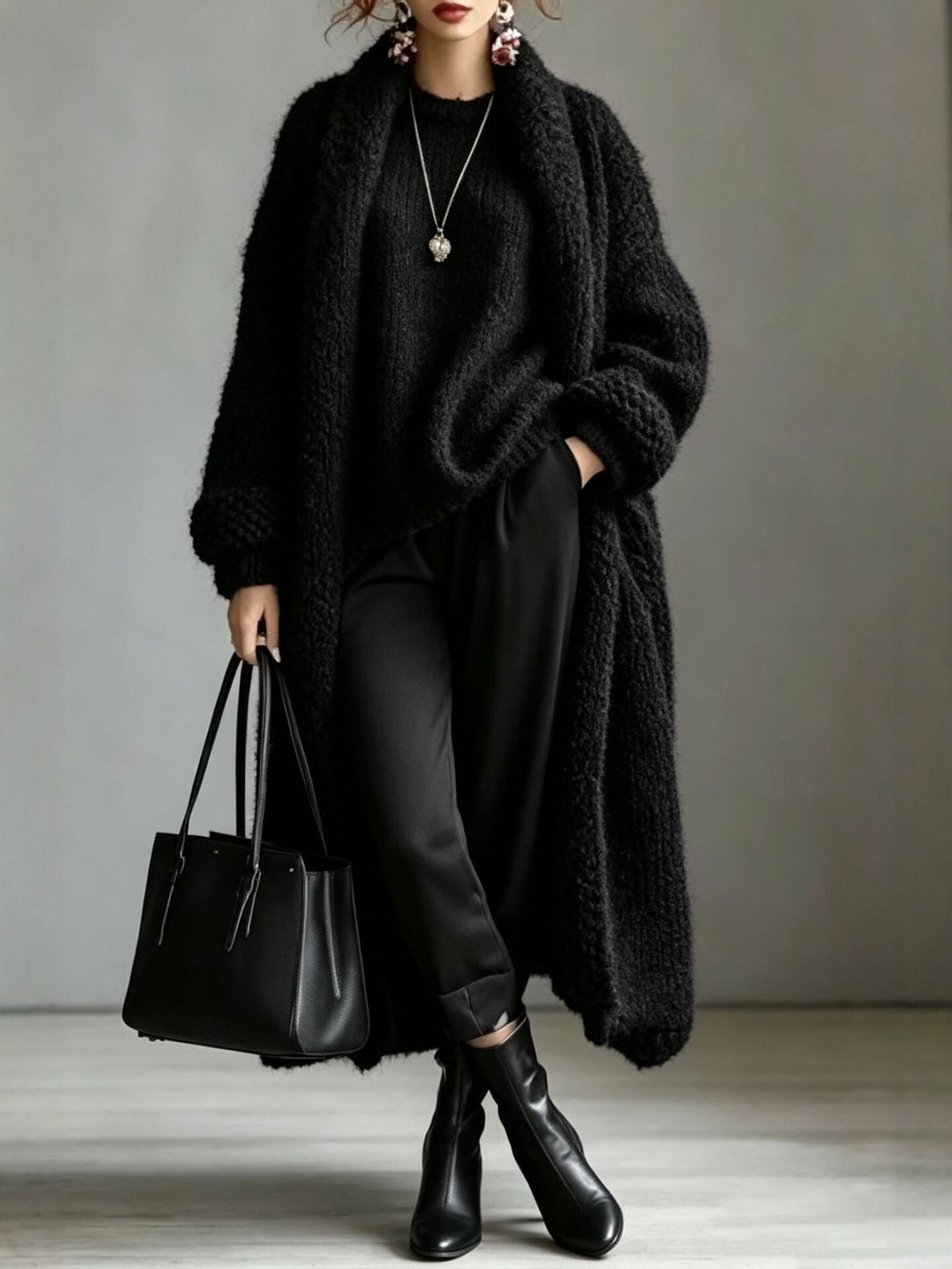 Cozy Imitation Cashmere Open-front Knit Long Cardigan