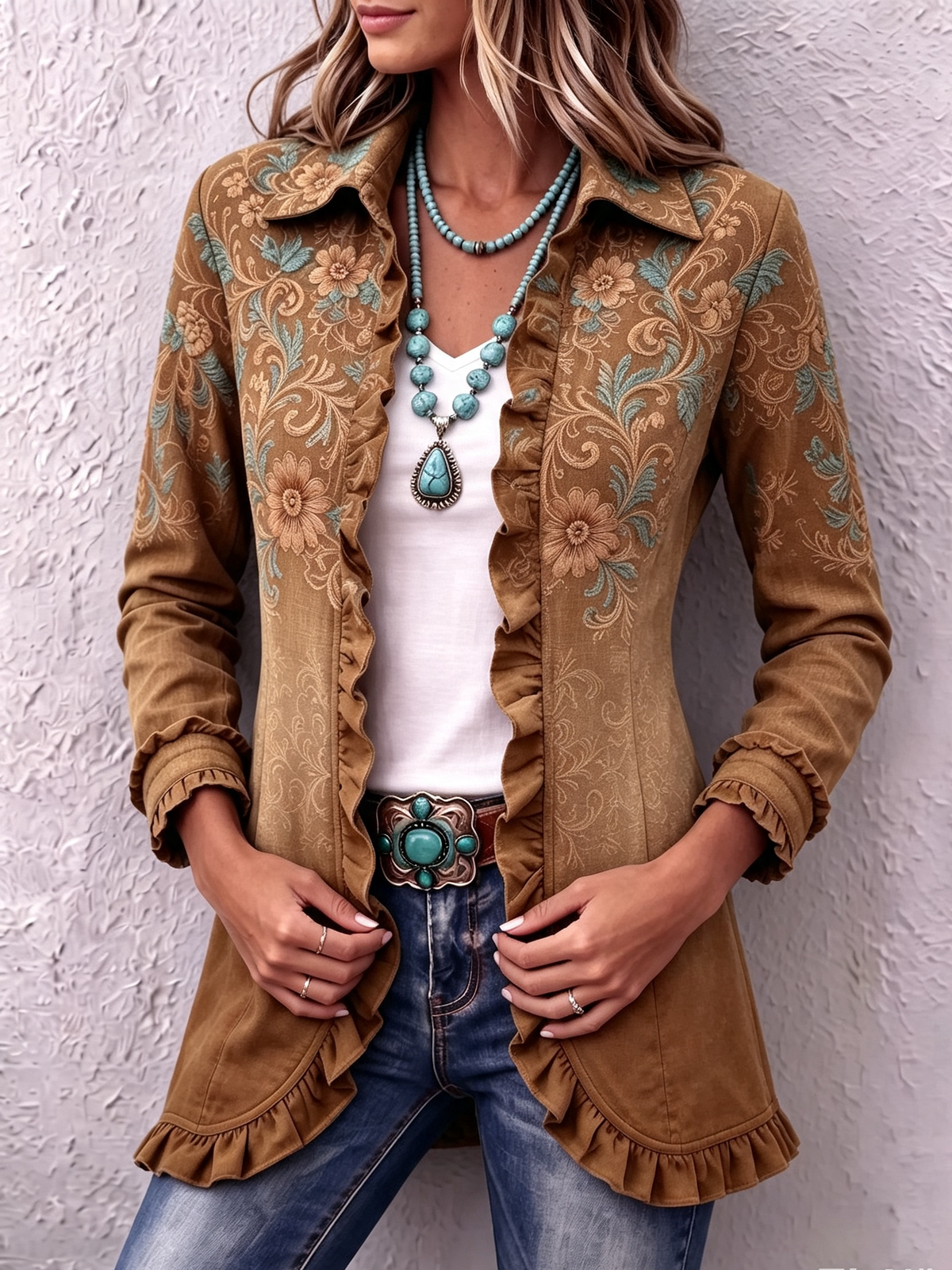 Bohemian Floral Ruffle Coat Jacket