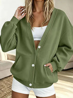 Cozy Oversized Button-Front Sweatshirt Cardigan