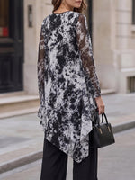 Women's Abstract Print Round Neck Long Sleeve Casual Loose Chiffon Top