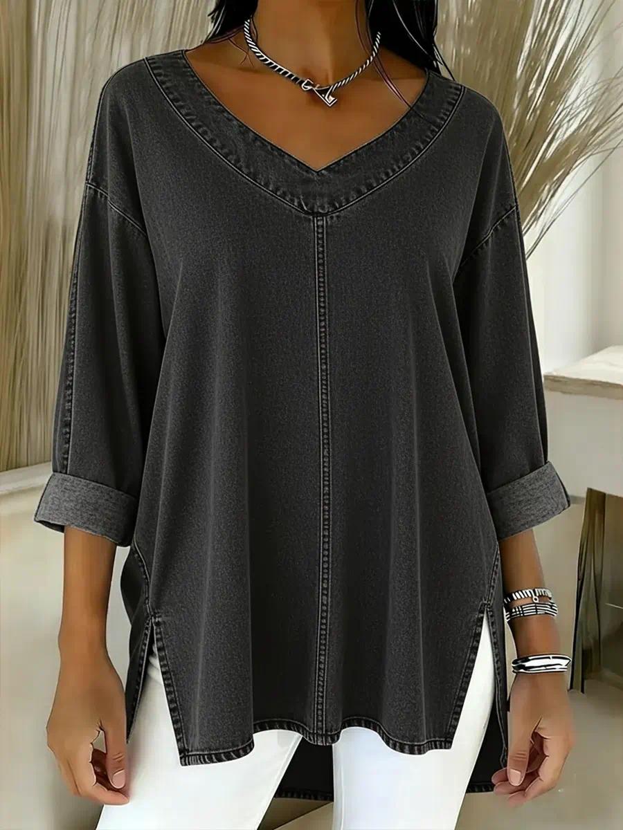 Women's Casual Washed Denim Cotton Top
