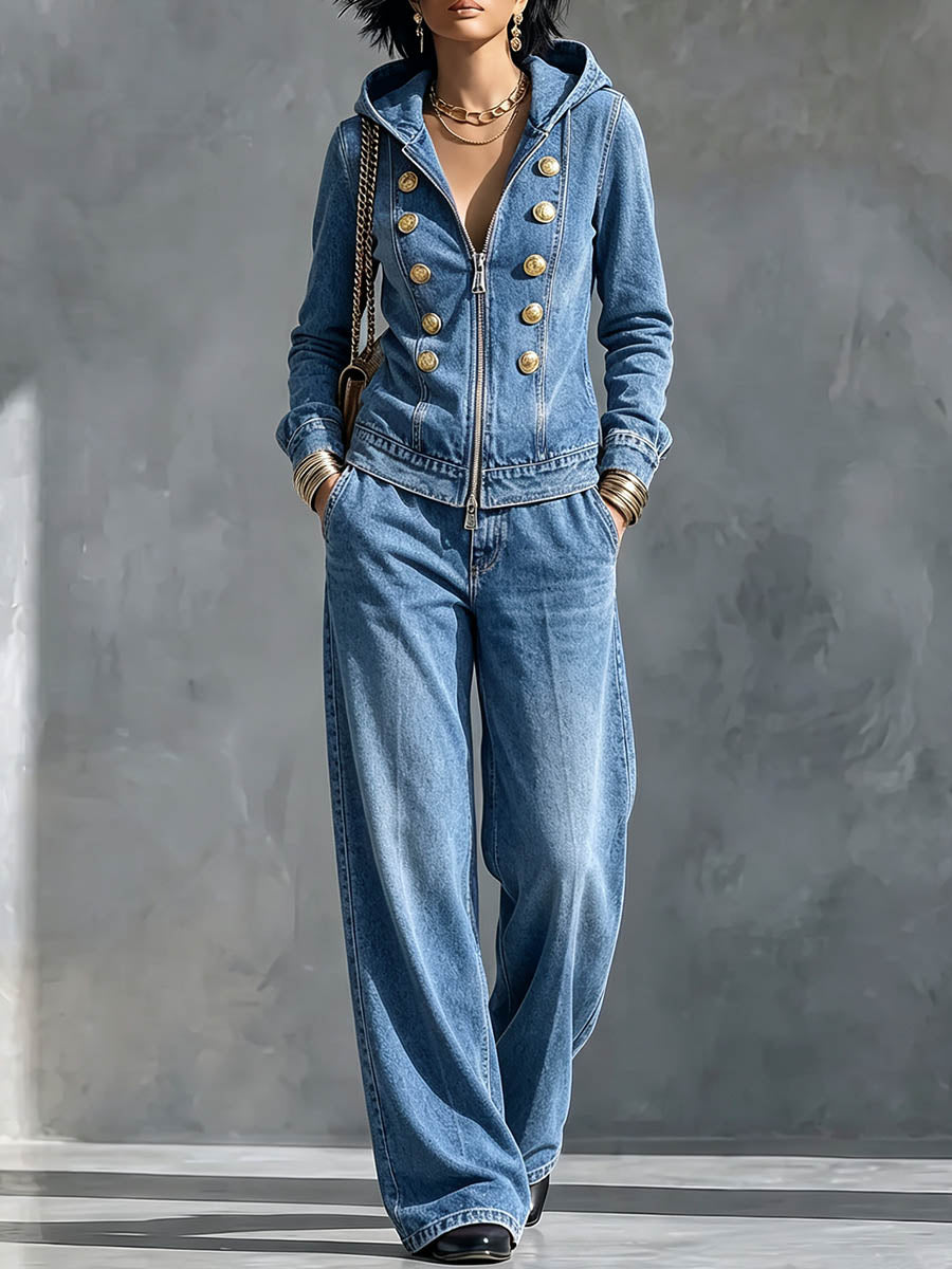 Women's Collared Long-sleeved Casual Loose Denim Cardigan Jacket