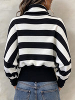 Casual Striped Funnel-neck Drawstring Sweatshirt