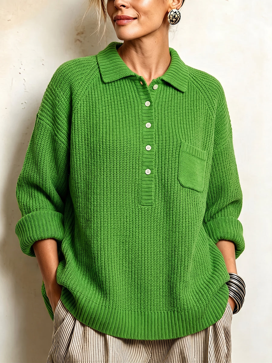 Cozy Ribbed Knit Polo Pullover Sweater