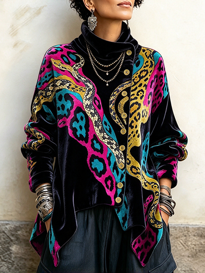 Chic Bohemian Colorful Animal Print Velvet Top