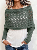 Women's Solid-Color Reversible Long-Sleeve Cut-Out Knit Shawl