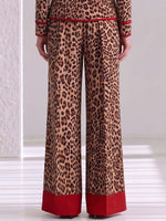 Women's Leopard Print High-waisted Casual Loose Color-blocked Wide-leg Pants