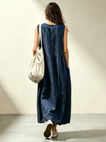 Loose-fit, Sleeveless Cotton-linen Dress With 3d Pockets