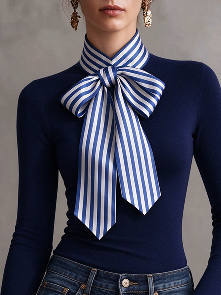 Stylish Stretch Striped Bow Tie Top