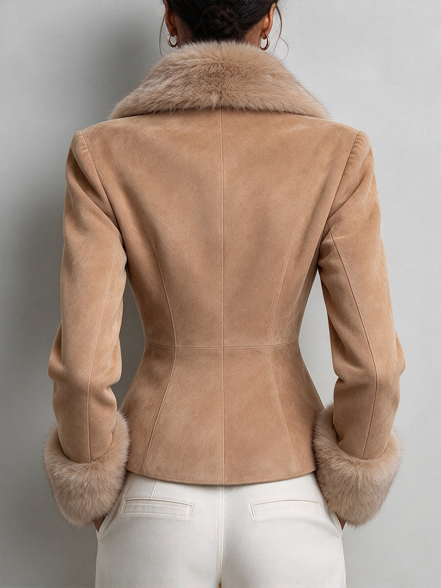 Luxurious Faux-suede Jacket With Fur Collar