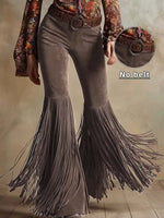 Women's Western Faux Suede Fringe Flare Pants