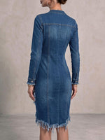 Women's Stand Collar Long Sleeve Casual Slim Fit Denim Dress