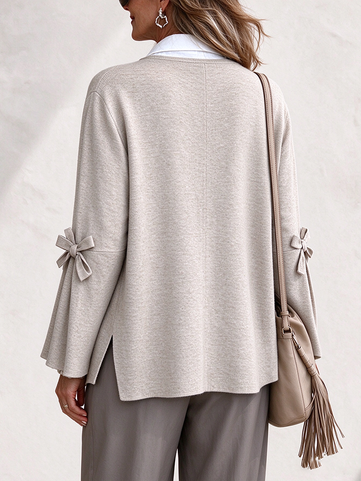 Elegant Bowknot Sleeve Knit Cardigan
