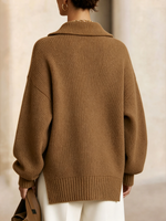 Stylish Asymmetrical Hem Half-zip Knit Top