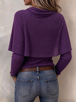 Elegant Cowl Neck Layered Ribbed Knit Top