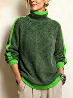 Cozy Contrast Stripe Turtleneck Knit Sweater