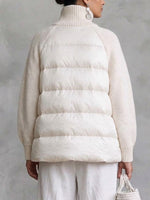 Padded Jacket With A Stand Collar And Knitted Panel Detailing