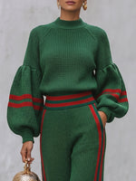 Chic Emerald Green Striped Knit Sweater