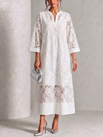 Casual Loose-fit Lace V-neck Dress