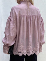 Romantic Lace-Trimmed Ruffle-Collar Blouse
