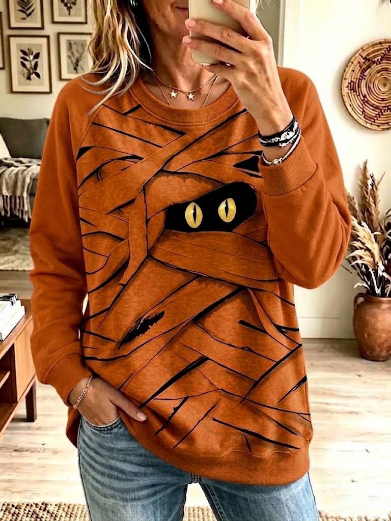 Cat-eye Print Crew-neck Sweatshirt With Strap Detailing