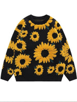 Casual And Comfortable Crew-neck Knit Top With 3d Sunflower Jacquard
