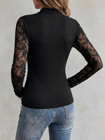 Mock-neck Long-sleeve Fitted Base-layer Top With Cutout Lace Detailing