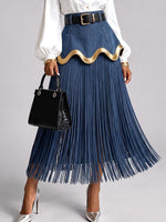 Women's High-waisted Casual Loose-fitting Fringed Denim Skirt